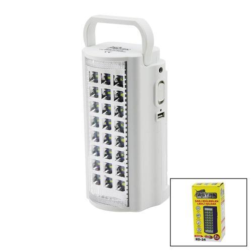 24 LEDFİŞ ŞARJLI - POWERBANKLEDLİ IŞILDAK LAMBA 6V 4.0AH AKÜTAŞIMA KULPLU RD-24 (4401)