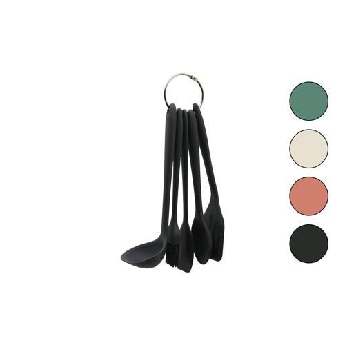 5PCS MİNİ=20-21CM RENKLİ SİLİKON MUTFAK SERVİS SETİ KAŞIK - KEPÇE - YAN - DELİKLİ SPATULA - Y.FIRÇASI (4401)