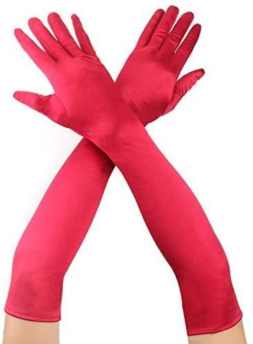 Kırmızı Renk Dirseğe Kadar Uzun Kumaş Eldiven 40 cm (4401)