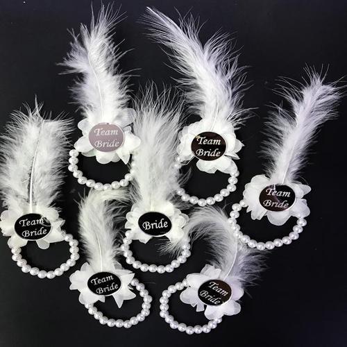 İncili Nedime Bilekliği Gümüş Renk Pleksili Beyaz Otrişli 7 Adet (4401)