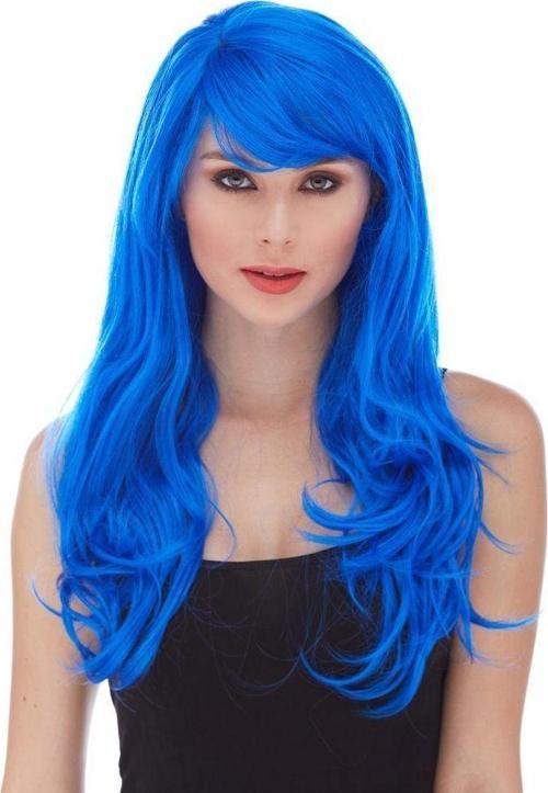 Mavi Renk Uzun Dalgalı Parti Peruğu (4401)