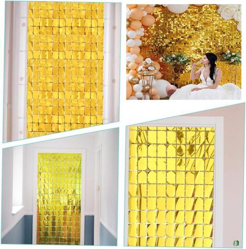 Ekstra Metalize Altın Renk Disko Dikdörtgen Kesim Kapı Perdesi Dekorasyon 1x2 Metre (4401)