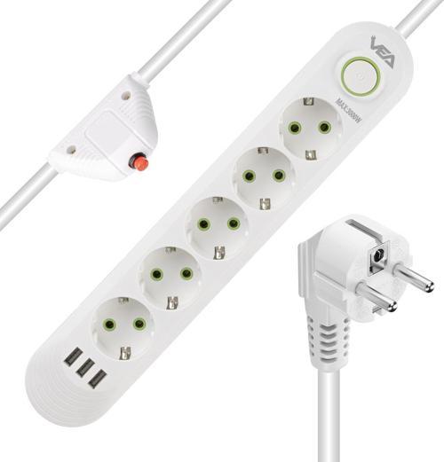 5Lİ 1.5 METRE KABLOLU 3 USBLİ BEYAZ AKIM KORUMALI PRİZ (4401)