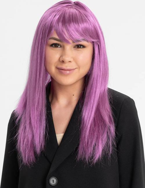 Rose Pembe Renk Düz Kesim Uzun Parti Peruğu Takma Saç (4401)