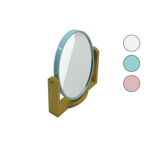 OVAL  8 İNÇ= 20.5X15.5CM AHŞAP BAMBU AYAKLI MAKYAJ AYNASI ÇİFT TARAFLI RENKLİ PLASTİK ÇERÇEVE (4401)