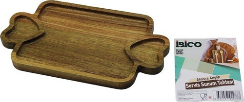 AKASYA DİKDÖRTGEN 3 BÖLMELİ=2İN1 KALP KULP - BÖLME + 1 AHŞAP BAMBU SERVİS SUNUM TEPSİ - TAHTASI 25 X 14 X 1.4CM (4401)