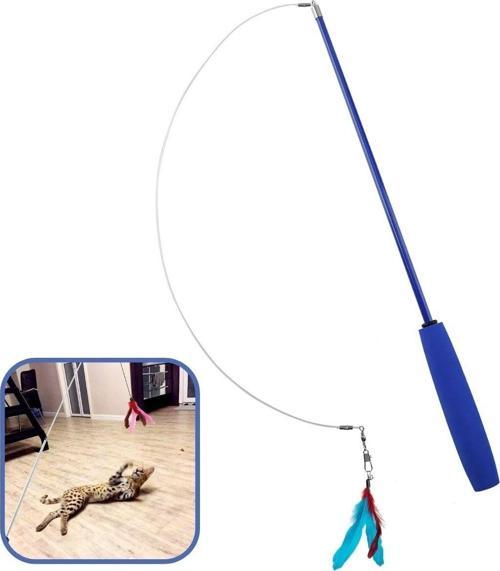 Teleskopik Tüylü ve Çanlı Boyu Ayarlanabilir Elastik Eğlenceli Peluş Kedi Oyun Oltası (4401)