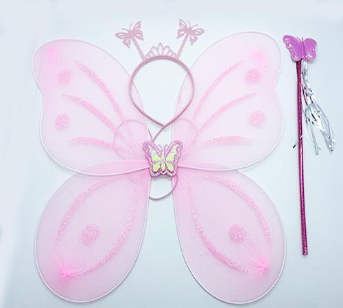 Toz Pembe Renk Kelebek Kanadı Tacı ve Sopası 50x37 cm (4401)