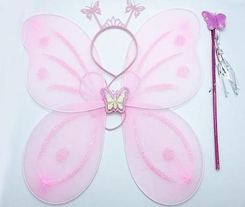 Toz Pembe Renk Kelebek Kanadı Tacı ve Sopası 50x37 cm (4401)