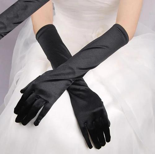 Uzun Boy Ekstra Parlak Saten Eldiven Siyah Renk (4401)