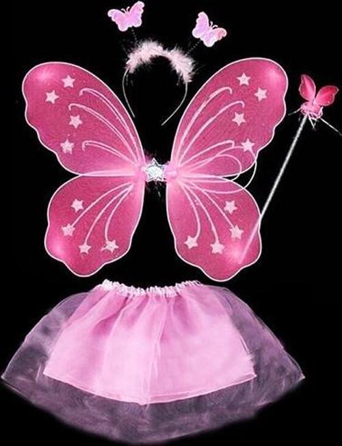 Toz Pembe Kelebek Kostümü - Toz Pembe Kelebek Kostüm Aksesuar Seti 4 Parça (4401)