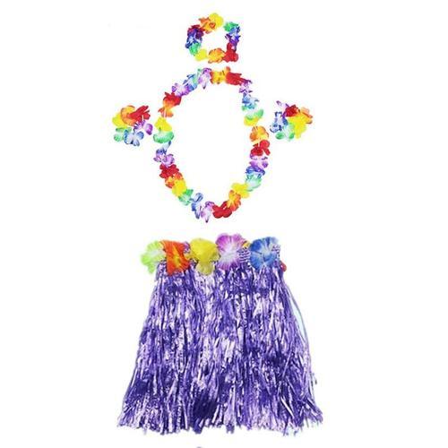 Luau Aloha Hawaii  Kolye Etek Taç ve Bileklik Seti Mor (4401)