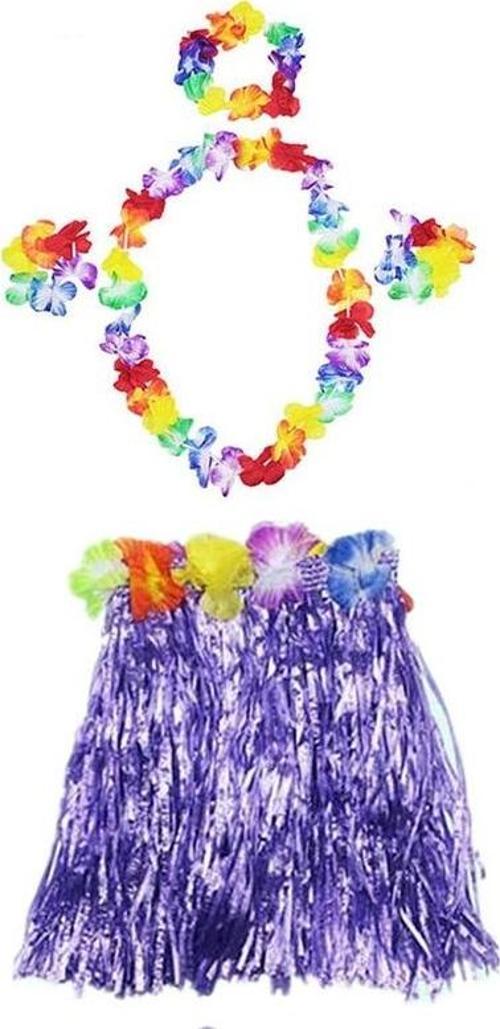 Luau Aloha Hawaii  Kolye Etek Taç ve Bileklik Seti Mor (4401)