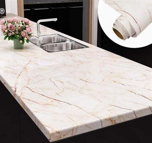 Mermer Desenli Masa Tezgah Mutfak Su Geçirmez Yapışkanlı Folyo Sticker Bej 5x0,6m (4401)