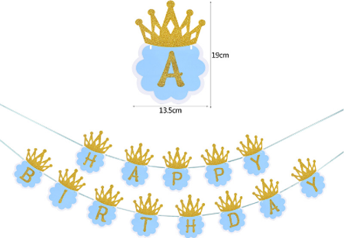 Simli Happy Birthday Flama Dekor 3 Metre Mavi Renk (4401)