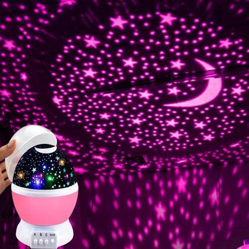 Renkli Ay Yıldız Tavan Yansıtma Pilli Led Gece Lambası Gökyüzü Projeksiyonlu Dönen Küre (4401)