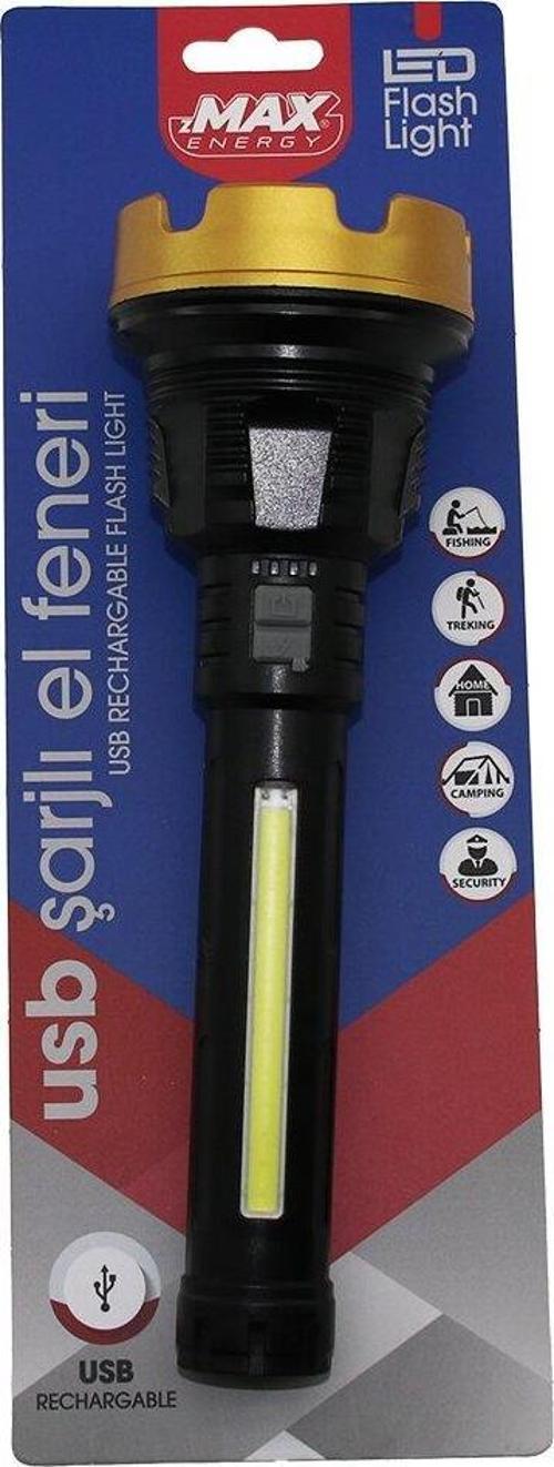 BÜYÜK=24CM 2İN1= OSL LED - COB LED USB ŞARJLI EL FENERİ 3-KADEME IŞIK - FLAŞÖR ŞARJ GÖSTERGE (4401)