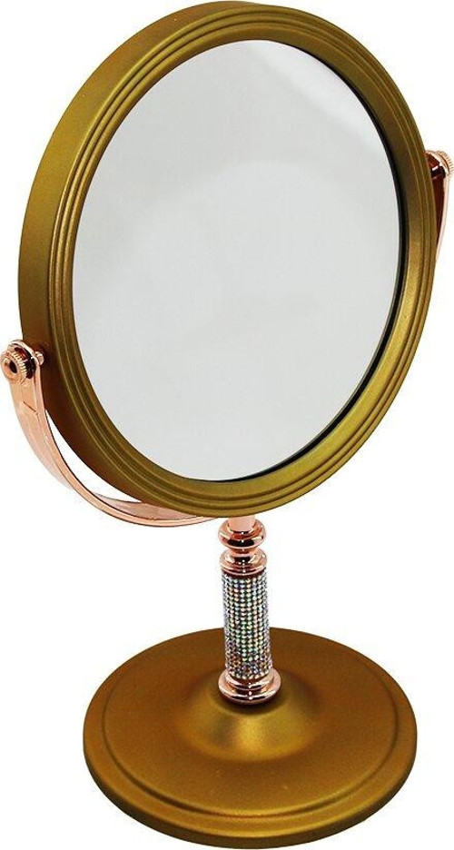 TAŞ SAPLI YUVARLAK 7 İNÇ= ÇAP:17.5CM MAKYAJ AYNASI ÇİFT TARAFLI BRONZ - GÜMÜŞ PLS.ÇERÇEVE SABİT AYAK (4401)