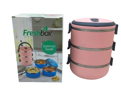 AÇIK PEMBE 3LÜ SEFER TASI SAKLAMA KABI 1.8LT (4401)