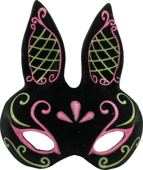 Siyah Renk Pembe Gold Simli Siyah Süet Kaplama Tavşan Maskesi 18x16 cm (4401)