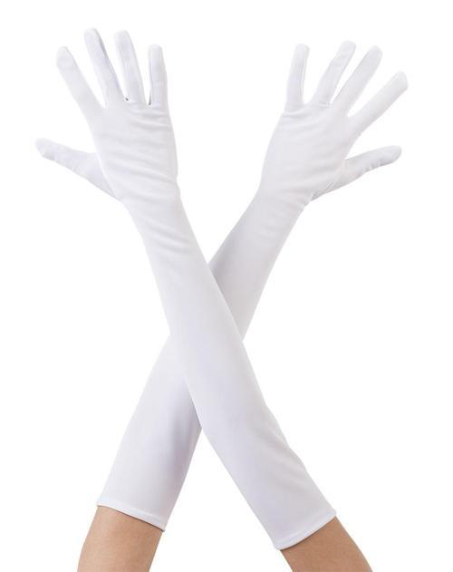 Beyaz Renk Dirseğe Kadar Uzun Kumaş Eldiven 40 cm (4401)