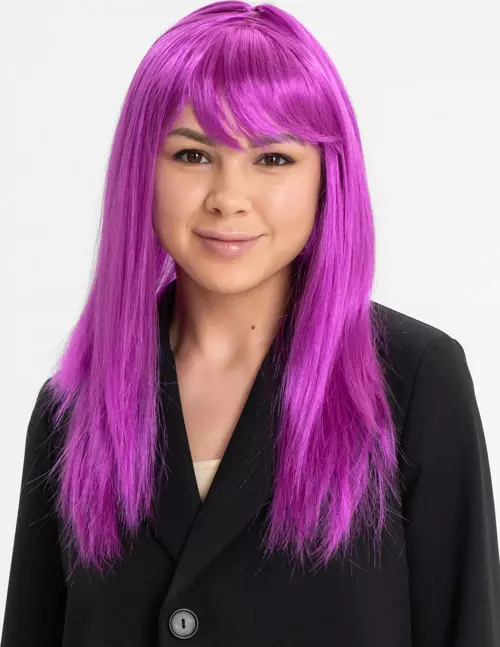Fuşya Renk Düz Kesim Uzun Parti Peruğu Takma Saç (4401)