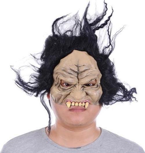 Lateks Dişli Korku Maskesi Saçlı Yarım Surat (4401)