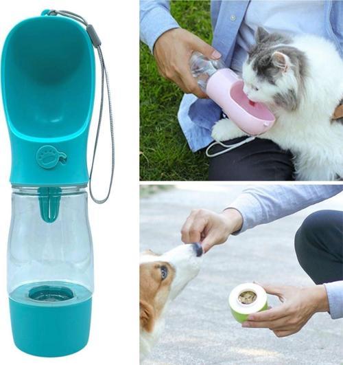 Taşınabilir Mama Hazneli Evcil Hayvan Suluğu Seyahat Kabı Kilitlenebilen Su Sızdırmaz 380ML (4401)