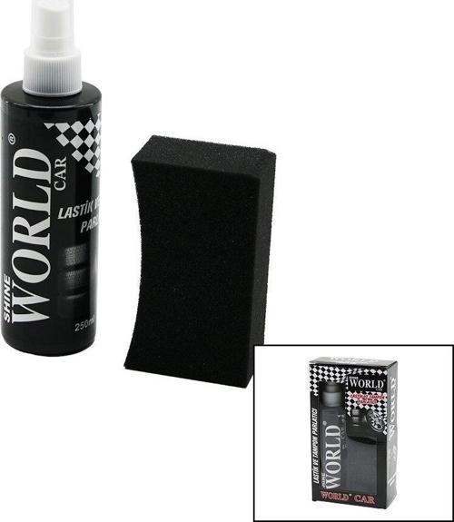 SHINE WORLD CAR  LASTİK - TAMPON  PARLATICI SPREY SETİ  PLASTİK ŞİŞE   250ML ± %10 PARLATMA SÜNGERİ (4401)