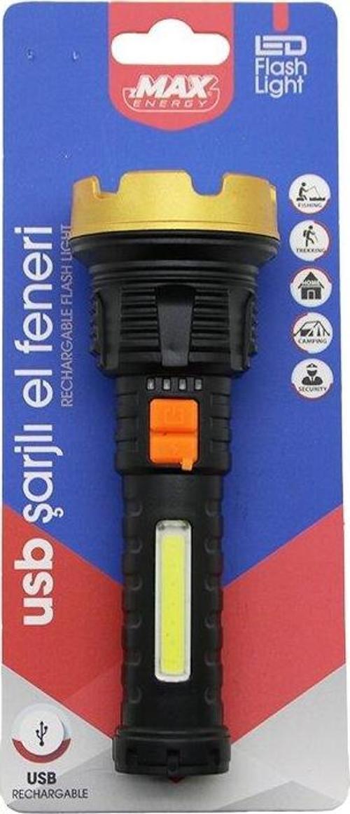 KÜÇÜK=15CM 2İN1= OSL LED - COB LED USB ŞARJLI EL FENERİ 3-KADEME IŞIK - FLAŞÖR ŞARJ GÖSTERGE (4401)