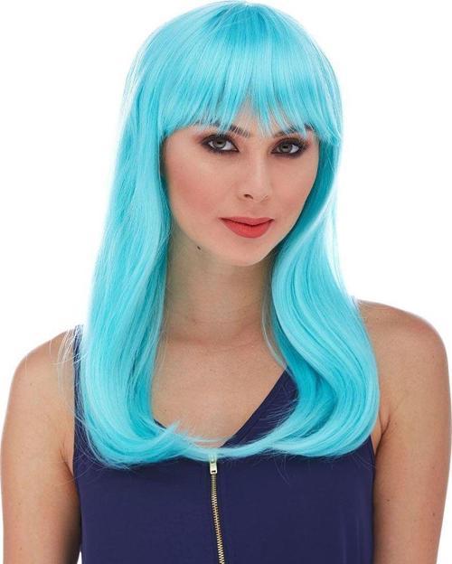 Açık Mavi Renk Uzun Düz Parti Peruğu (4401)
