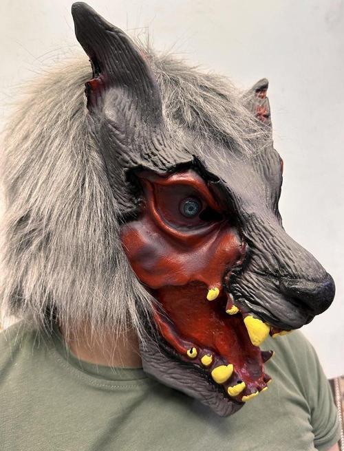 Kafaya Tam Geçmeli Lateks Dişli Ağzı Açık Kurt Maskesi (4401)