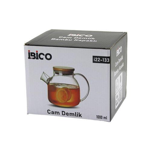1000ML SADE DÜZ CAM DEMLİK  BAMBU DIŞ YÜZEY - METAL İÇ YÜZEY - SİLİKON CONTALI KAPAK (4401)