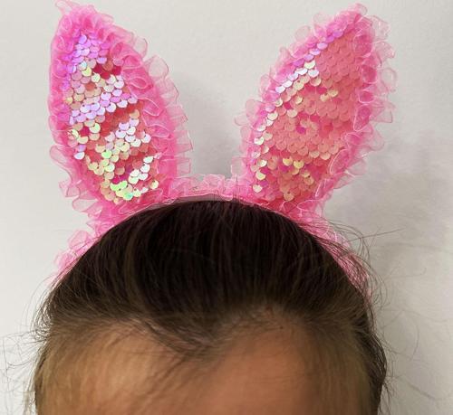 Kenarları Dantelli Pembe Pullu Payetli Led Işıklı Tavşan Kulak Taç 23x19 cm (4401)