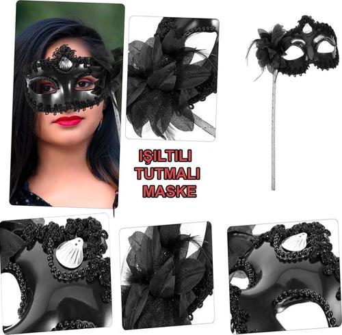 Siyah Işıltılı Tutmalı Fotoğraf Çekimi Maskesi 18x29 cm (4401)