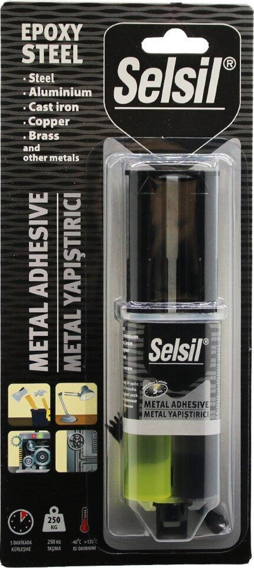 SELSİL EPOXY STEEL METAL ŞIRINGA EPOKSİ YAPIŞTIRICI 28GR. METAL - ÇELİK - ALÜMİNYUM - AHŞAP - PLASTİK (4401)