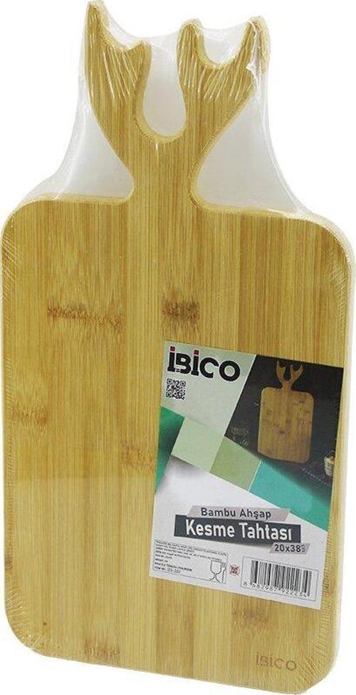 DİKDÖRTGEN=22X38CM  AHŞAP BAMBU KESİM PANOSU - KESME TAHTASI GEYİK BOYNUZ FİGÜR SAPLI (4401)