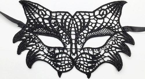 Siyah Renk Kedi Model Dantel İşleme Parti Maskesi (4401)