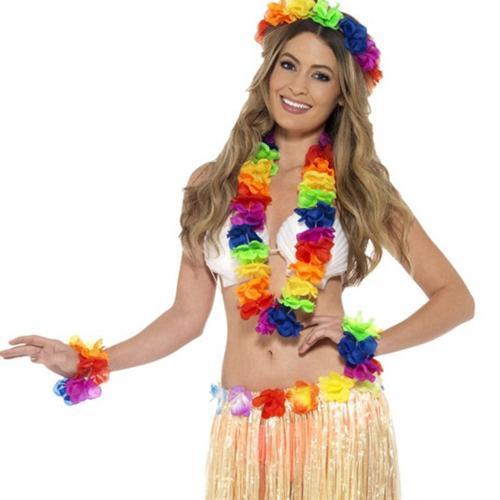 Rengarenk Hawaii Kolye Taç Bileklik Seti 4 Parça (4401)