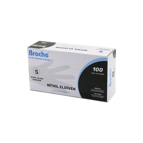BROCH  S BEDEN SİYAH PUDRASIZ NİTRİL MUAYENE ELDİVENİ  100LÜ (4401)
