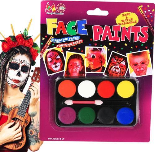 Palyaço Yüz Boyama Seti Fırçalı Makyaj Boyama Seti 8 Renk (4401)