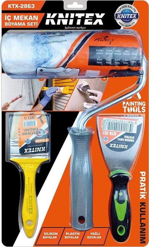 3PCS NALBUR - BOYACI SET SPATULA - KESTİRME FIRÇA - BOYA RULO 20CM (4401)