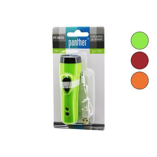 2IN1   3W LED - UV LED   USB ŞARJLI   MİNİ  EL FENERİ  MAX: 350 LUMEN PT-9675 (4401)