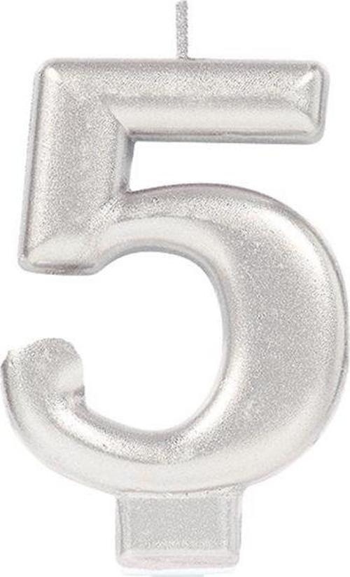 5 Rakam Mum Gümüş Renk (4401)