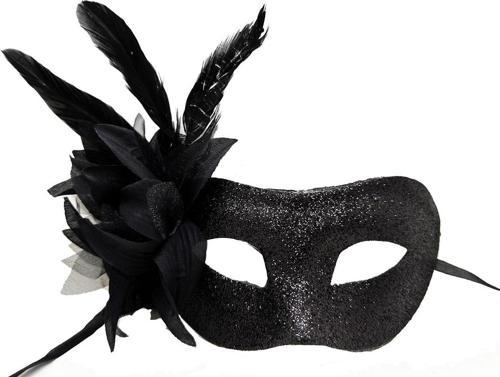 Siyah Renk Metalize Sim Görünümlü Parlak Tüylü Parti Maskesi 22x19 cm (4401)