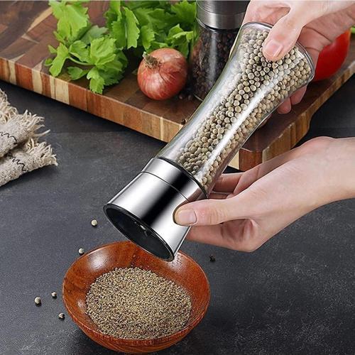 Paslanmaz Çelik Başlıklı Tuz Ve Karabiber Değirmeni,Seramik Bıçaklı Cam Gövdeli Döner Başlık