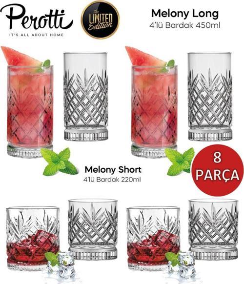 Perotti Melony 8 Parça Bardak Seti, 4 Ad Meşrubat - 4 Ad. Su Bardağı