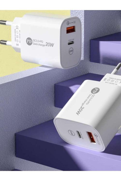 Şarj Başlık 20W Pd Başlık 2İn1 Typce Ve Usb Çift Girişli Apple Samsung Xıaomı  Tecno Reeder Uyumlu