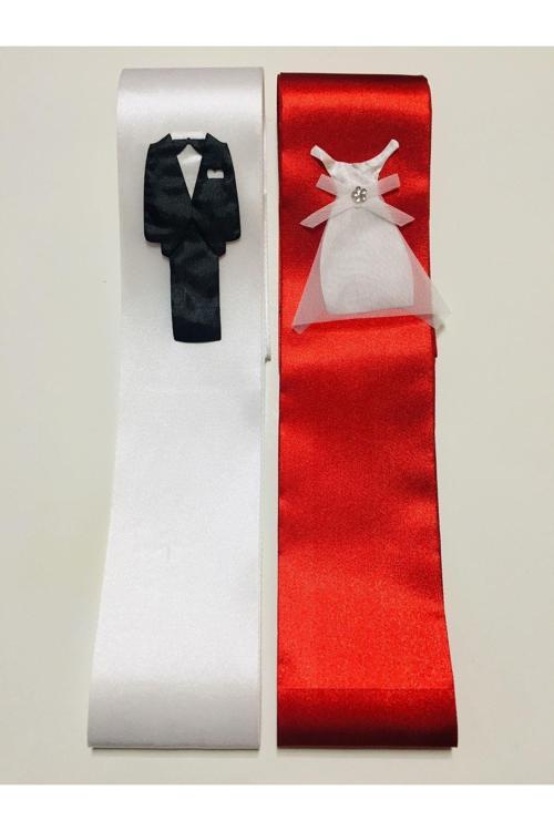 Gelin Damat Takı Kurdelası Kırmızı-Beyaz (2 Metrelik Takı Kurdelesi)