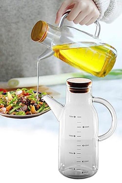 Bambu Kapaklı -Ölçülü-Borosilikat Yağlık-750Cc